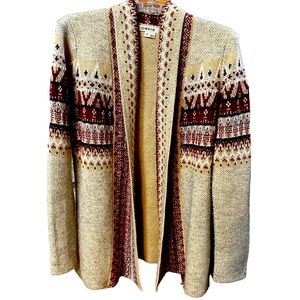Orvis Women’s Open Front Cardigan Aztec Southwest Style Wool Blend Shawl Collar